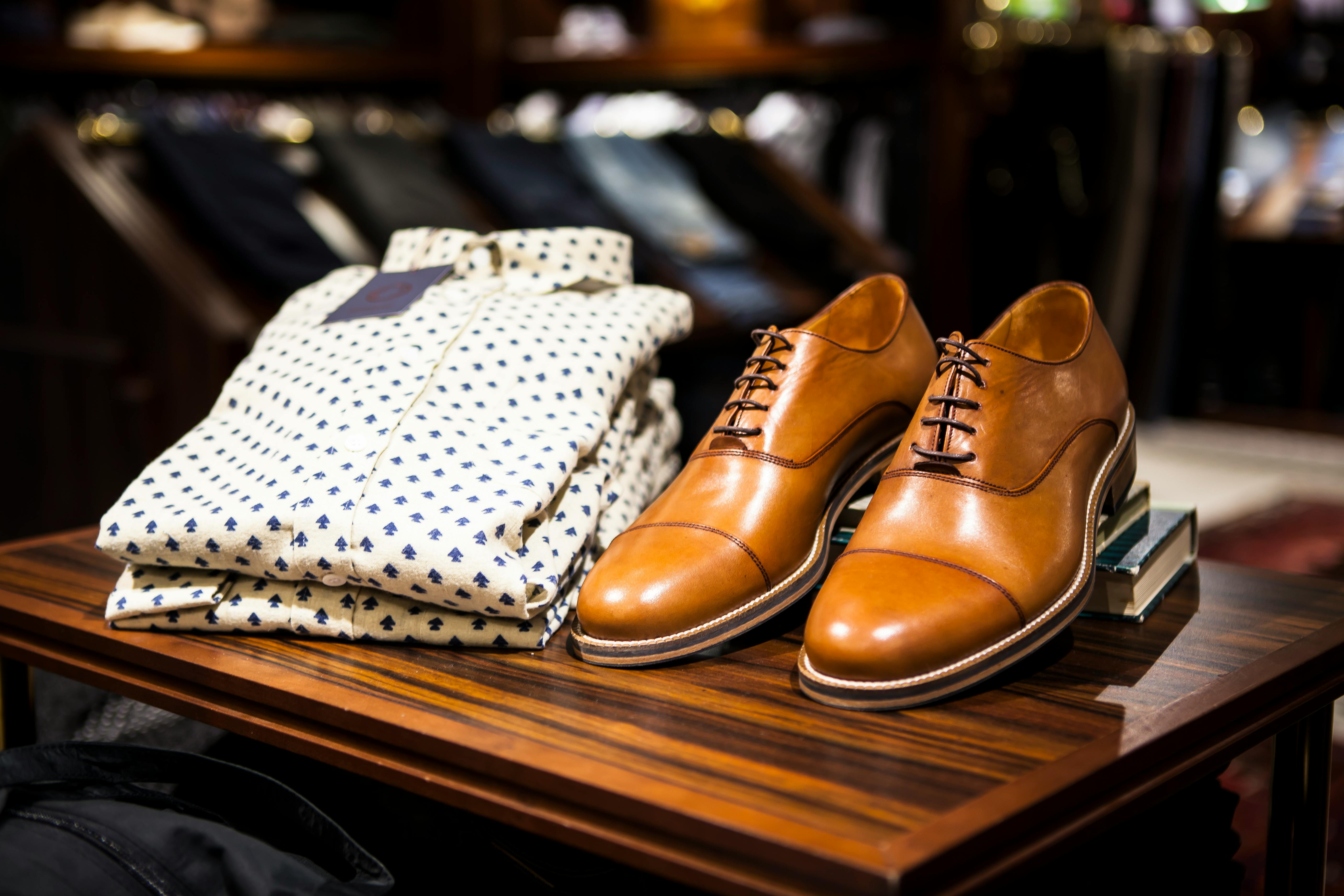 Brown dress shoes and patterned shirts preview